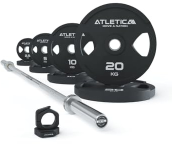 Atletica Zeta Space Hantelstangen Set Zeta Hybrid Langhantel 1880mm | 32cm geringere Länge ideal für kleine Räume | 75kg Dual-Gripper Plates | Slim Collars