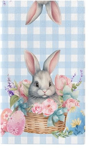 Washranp Oster-Esszimmertuch, Raumdekoration, weiche Mikrofaser, Küche, dekorative Schale mit glücklichen Haseneiern, Frühlingsblumen, Segen für die Reinigung, saugfähig, langlebig