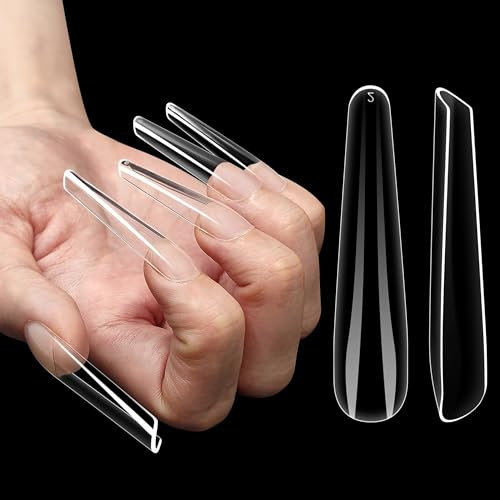 NOVO OVO Lot de 360 faux ongles russes en forme d'amande cercueil ballerine, gel souple x acrylique couverture complète pour faux ongles russes 3D à bord sculpté, extra long XL XXL French Tip à