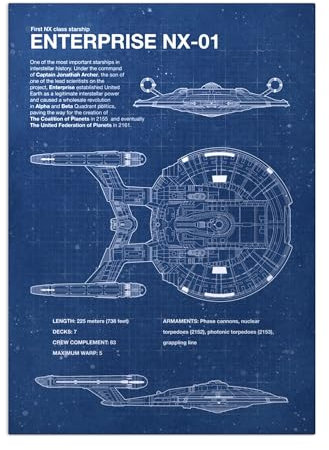 Displate Offiziell Star Trek MetallPoster Magnetische Befestigung Inklusive Lizenziert Bilder Hochwertiges Poster Star Trek Blueprints Enterprise NX-01 Blueprint Poster 45 cm x 32 cm