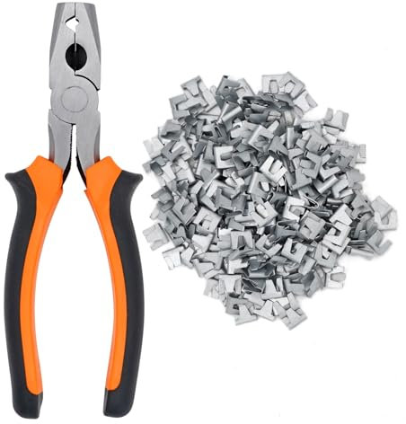 MUYIRTED Set Di Pinze Combinate E 300 Clips, Metallici Pinza Per Recinzione, Per L'installazione E La Riparazione Di Gabbie Per Animali Domestici, Gabbie Per Polli, Recinzioni In Rete, Arancione