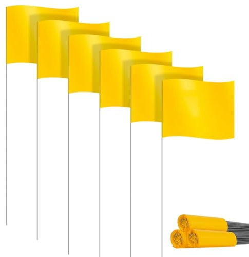 Fcuajdkq Lot de 30 drapeaux de marquage pour pelouse, petits drapeaux en PVC, drapeaux de pelouse, drapeaux de jardin, drapeaux d'enquête, jaune