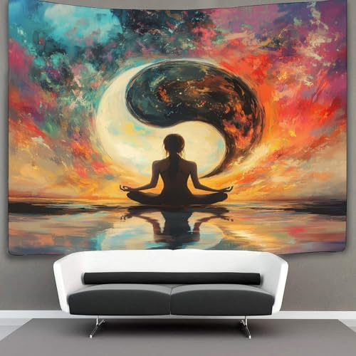 kaiyun Yin-Yang-Symbol Tapisserie, 3D Meditation vor der Leere Wandbehang Wandtuch Tagesdecke Bettdecke Für Schlafzimmer Wohnzimmer Wohnheim 180cmx230cm