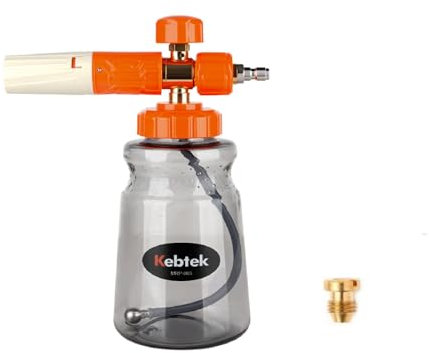 Kebtek Snow Foam Lance 1/4 Quick Connect Pressure Washer Car Wash Adjustable Foam Cannon Bottle 1L, Additional 1.1mm Orifice Nozzle