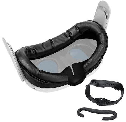 VR Interfaz Facial para Meta Oculus Quest 3 por MMOBIEL – Face Cover Pad para Quest 3 - Soporte Interfaz Facial Extraíble - Juego Accesorios con Almohadilla Nasal Antifugas y Funda de Cuero PU - Negro