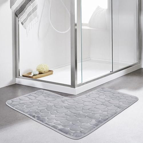 Tappetino da bagno a forma di L, antiscivolo, assorbente, tappetino angolare per doccia, morbido, lavabile in lavatrice, tappeto curvo per camera da letto e cucina (grigio)