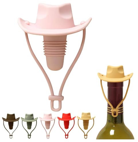 Silicone Pink cowboy hat wine stopper, Funny Hat Shaped Wine Stoppers Decorative Wine Sealer Bottle Caps, leak-proof Reusable wine stoppers, Cute Kitchen Gadgets Wine Accessories Tools Gifts (Pink)