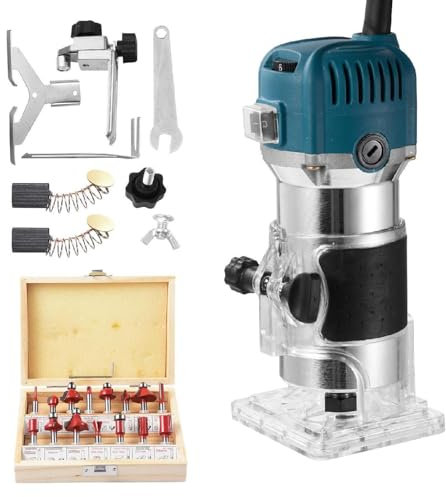 Fraiseuse Pour Bois 800W | Outil Électrique À 40000 TR/MN Avec 6 Vitesses | 15 Fraise De 1/4 + Accessoires | Parfaite Pour Menuiserie Et Atelier