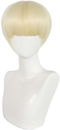 FOUNSHO Short Blonde Bob Wig with Band For Men Women, Short Mushroom Wig Funny Nerd Hairs Bowl Cut Hairstyle, Men's 60s 70s 80s Cosplay Costume Fancy Dress Party Hairs Halloween Cosplay (Blonde)