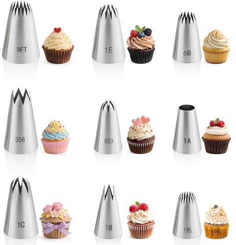9PCS Large Piping Tips Set, Stainless Steel Cake Decorating Tips, Pastry Cake Decorating Tips Baking Tools for Baking Cupcakes, Cake Decorating