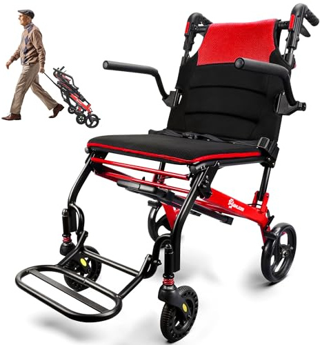 Wheelchairs for Adults Transport Chair Lightweight Foldable with Telescopic Handle, 18-Inch Seat Width Portable Folding Travel Wheel Chairs for Seniors