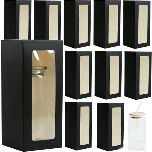 HOUPOUSEN 10 Pcs Tumbler Gift Box,7.87x3.15x3.15 Inch Clear Wine Glass Gift Boxes with Window for 12oz 16oz 20oz Drinking Cup Glasses Jars Mug Can Blanks (Black)