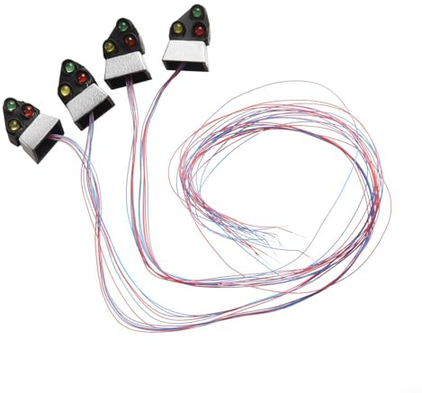 Lot de 4 signaux nains avec 3 lumières pour trains - Contrôle indépendant de la lumière - Construction en métal et plastique - Pour les amateurs de décoration de jardin et de pelouse