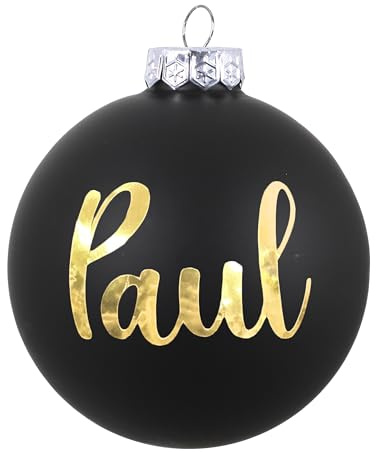Personalisierte Weihnachtskugel mit Namen oder Irgendein Text Ø 10 cm, Christbaumkugel aus mattiertem/glänzendem Glas, individuelle Weihnachtsdeko, Goldener Text (Schwarz matt)