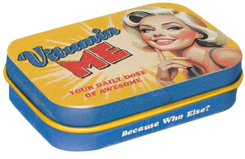 Nostalgic-Art Retro Pillendose, 4 x 6 x 1,6 cm, Vitamin Me – Geschenk-Idee mit Spruch, mit Pfefferminz-Dragees, Vintage Design