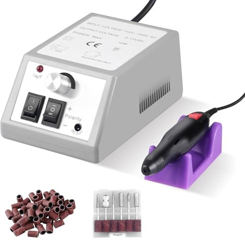 Ponceuse à Ongles Électrique Professionnelle 20000 RPM - Fraises à Ongles Électriques Kit Complet avec 6 Embouts, Faible Bruit pour Manucure/Pédicure à Domicile, Salon & Spa