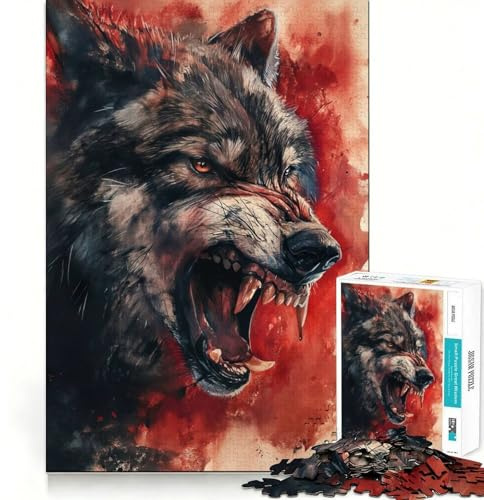 Gemälde eines Wilden schwarzen Wolfs Erwachsenen-Puzzle mit 1000 Teilen Denksportaufgabe, Entspannungsübung, Musterzusammenbau, Weihnachtswunsch 38x26cm