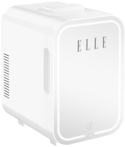 ELLE Mini Frigo Cosmétique 8L avec Miroir LED – Réfrigérateur Beauté Chaud & Froid pour Skincare, Soins du Visage, Cosmétiques, Sérums, Masques et Boissons, Éclairage LED Intégré - Blanc