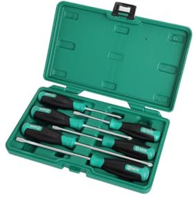 SATA ST09309SJ Juego de Destornilladores Combinados Serie T con Asas Ergonómicas Verdes y Estuche de Transporte, 6 Piezas
