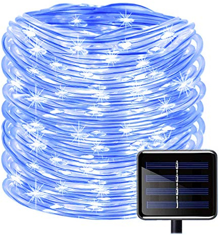 100 LEDs Solar Rope String Lights,KINGCOO Waterproof 39ft/12M Copper Wire Outdoor Tube Fairy String Lights for Christmas Garden Yard Path Fence Tree Backyard (Blue)