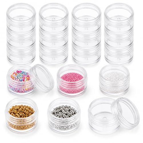 Perlin 12 Stück Perlenbox Schraubdeckel transparent 39 mm Sortierbox Perlenbehälter Schmuck Aufbewahrung Döschen für Nailart Basteln Kosmetik