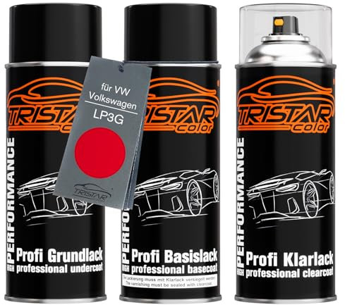 TRISTARcolor Peinture voiture Kit bombes de peinture pour VW/Volkswagen LP3G Flashrot/Vermelho Flash Peinture de fond peinture de base vernis clair aérosol 400 ml