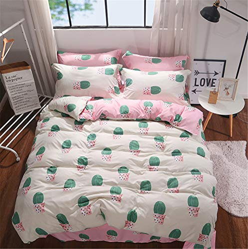 Mateju 4 Stück Bettbezug Set, Reißverschluss 100% Mikrofaser Einfache Bettwäsche Set Gemütlich Enthalten Bettbezug Bettlaken Kissenbezug Betten Schlafzimmer (135x200cm,Kaktus)