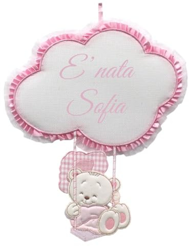 Fiocco nascita ORSETTO CON NUVOLA, PERSONALIZZAT0 -INDICA IL NOME NELL'APPOSITO SPAZIO CONSEGNA TEMPESTIVA (ROSA)