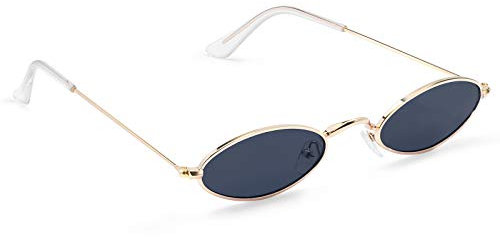 Sasha Morel Dakota Vintage Oval Sunglasses | UV Protection Polarised Lens | Vintage Ladies Sunglasses with Cleaning Cloth and Case - Black & Gold