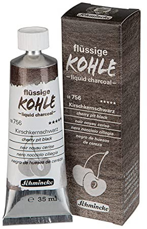 Schmincke - Flüssige Kohle, Liquid Charcoal, Kirschkernschwarz, 35 ml, 18 756 009, für Kohlemalerei, Kohlezeichnung und Untermalung, vegan