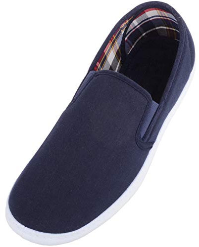 ABSOLUTE FOOTWEAR Mens Casual Slip On Canvas Pumps Trainers with Stripe Design and Twin Gusset - Navy - UK 9 / EU 43