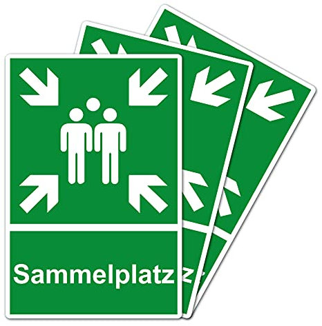 3 Stück Sammelplatz Sammelstelle Sammelpunkt Schild 20 x 30 cm aus stabiler PVC Hartschaumplatte 3mm mit UV-Schutz von STROBO