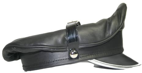 sn Muir Schirmmütze aus echtem Leder, mit silberfarbenem Rand Gr. Large, Schwarz