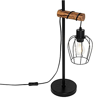 Qazqa Landhaus Tischleuchte - Stronk - Schwarz, Holz, max. 60W, Geeignet für LED, 55.4cm, Ideal als Wohnzimmerlampe und Schlafzimmerlampe
