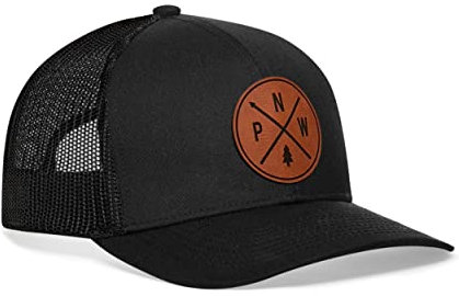 HAKA Camping Mütze - Outdoor Trucker Mütze für Damen & Herren Baseball Cap Verstellbar Snapback - Kunstleder, Pnw – Schwarz, Einheitsgröße