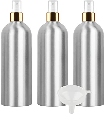 TIANZD 3 Stück Tragbar 500ml Leere Aluminium Sprühflasche mit Weiß/Gold Sprühkopf, 500 ml Feinen Nebel Pumpzerstäuber Aluminium-Flasche Zerstäuberflasche Reise Flasche, 1x Trichter