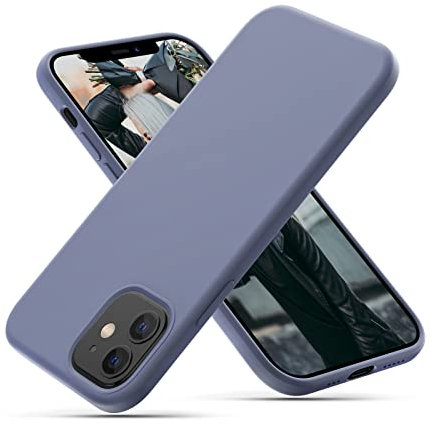 CALOOP Slim-Fit for iPhone 12/12 Pro Case,Skin Soft Liquid Silicone,Sturdy Hard Frame Shockproof Cover with Anti-Scratch Microfiber Lining,Full Protection for Screen and Lens,6.1 inch,Lavander Gray