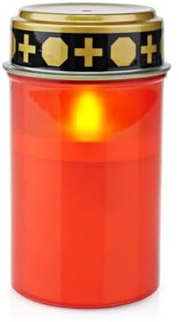 NEDIS LED Grave Candle Light with Realistic Flickering Flame Effect, Battery Powered, Water Resistant, 6 Hours On / 18 Hours Off Timer - Red