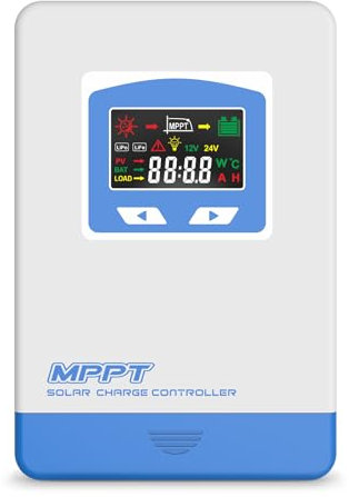 Anern 60A MPPT controlador de carga solar 12V 24V Auto Con modo de detección de luz, LCD Pantalla para paneles solares 12V 24V Gel Sealed Flooded y batería de litio…