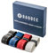 Raquex Ersatz-PU-Griffband 4er-Pack: Tennis, Squash, Badminton. Selbstklebendes Griffband für Schläger. Wiederverwertbare Geschenkverpackung aus Pappe (Schwarz, blau, rot, weiß)