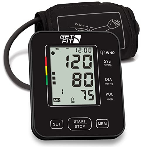 Get Fit Blood Pressure Monitor CE Approved UK for Home Use - Medical Upper Arm Blood Pressure Machine - Heart Rate Monitor - Hypertension Detector - Adjustable 22-32cm Large Adult Cuff - LCD Display