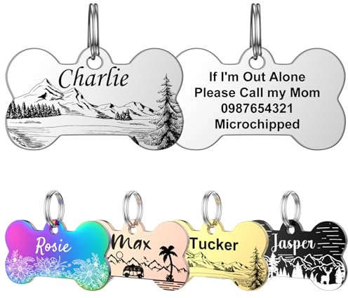 Hundemarke mit Gravur - YEHANTI Edelstahl Hunde Anhänger Hundemarke Personalisiert Hundehalsband mit Namen, Hundemarken mit Verschiedenen Mustern, Erkennungsmarken für Hund und Katze (L, Silber)