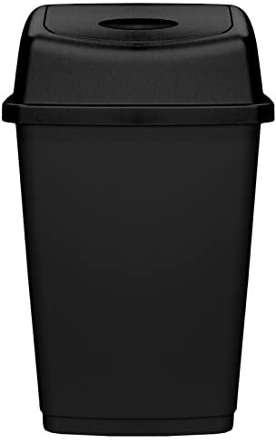 50L Litre Plastic Swing Top Rectangle Dust Bin | HomeXpress® Flip Top Waste Bin for Rubbish Paper Kitchen Home and Office (1, Black)