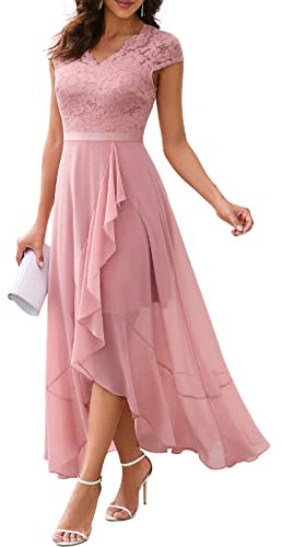 Bbonlinedress Robe de Soirée Femme Asymétrique pour Cocktail Mariage Invité Bal de Promo Anniversaire Cérémonie Blush XS