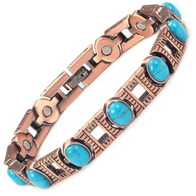 EnerCoppeX 99.99% reine Kupfer-Magnettherapie für Arthritis Relief Damenarmband, 3500 gauss starkes magnetisches Türkiye türkisfarbenes Kupfer-Armband, Magnettherapie für gesunden Damenschmuck
