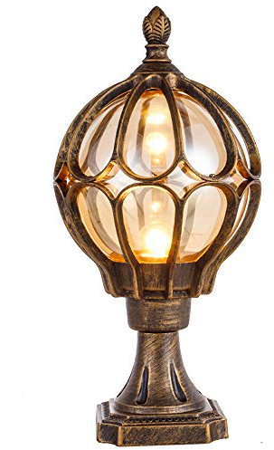 MIMMIC Outdoor Aluminio Globo Paisaje Lighting Fixture Vintage Europeo Vintage Rústico Classic Post Lights País Pilar Polo Lámpara for Pórche de jardín Lámparas de columna exterior con E27 Landscape S