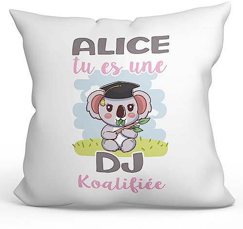 Mugffins Personalisierte Kissen mit Füllung mit Spruch für DJ Frau - Auf Französisch - Koalifies Personalisés - 40 x 40 cm - Individuell Anpassbar Geschenk fue Mitarbeiter
