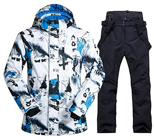 HOTIAN - Set di giacca da sci e pantaloni da uomo, per inverno, inverno, caldo, neve, sci, impermeabile, antivento