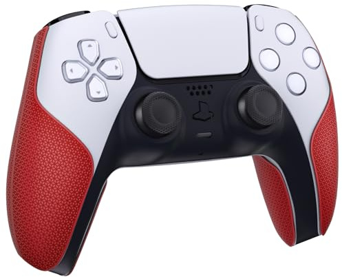 PlayVital Grip Sticker für PS5 Wireless Controller, Premium Aufkleber | Anti-Rutsch, Schweißabsorbierend Griffe, Geteiltes Design, Weiche sechseckige Diamantstrukturen, Rot