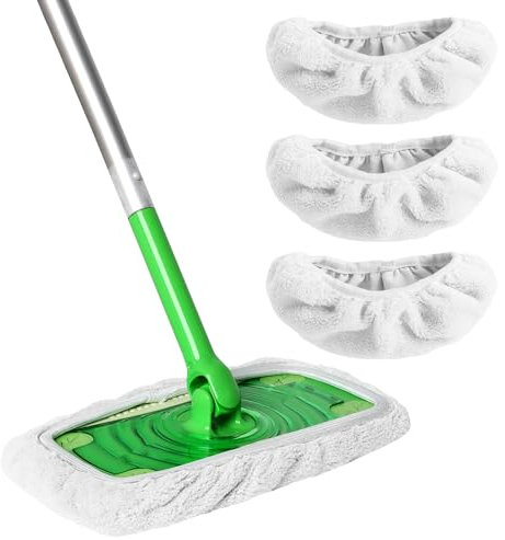 Swiffer Compatible Cotton Mop Pads - 3 Pack Washable Flat Mop Covers for Wet & Dry Cleaning on Hardwood & Surface Floors
